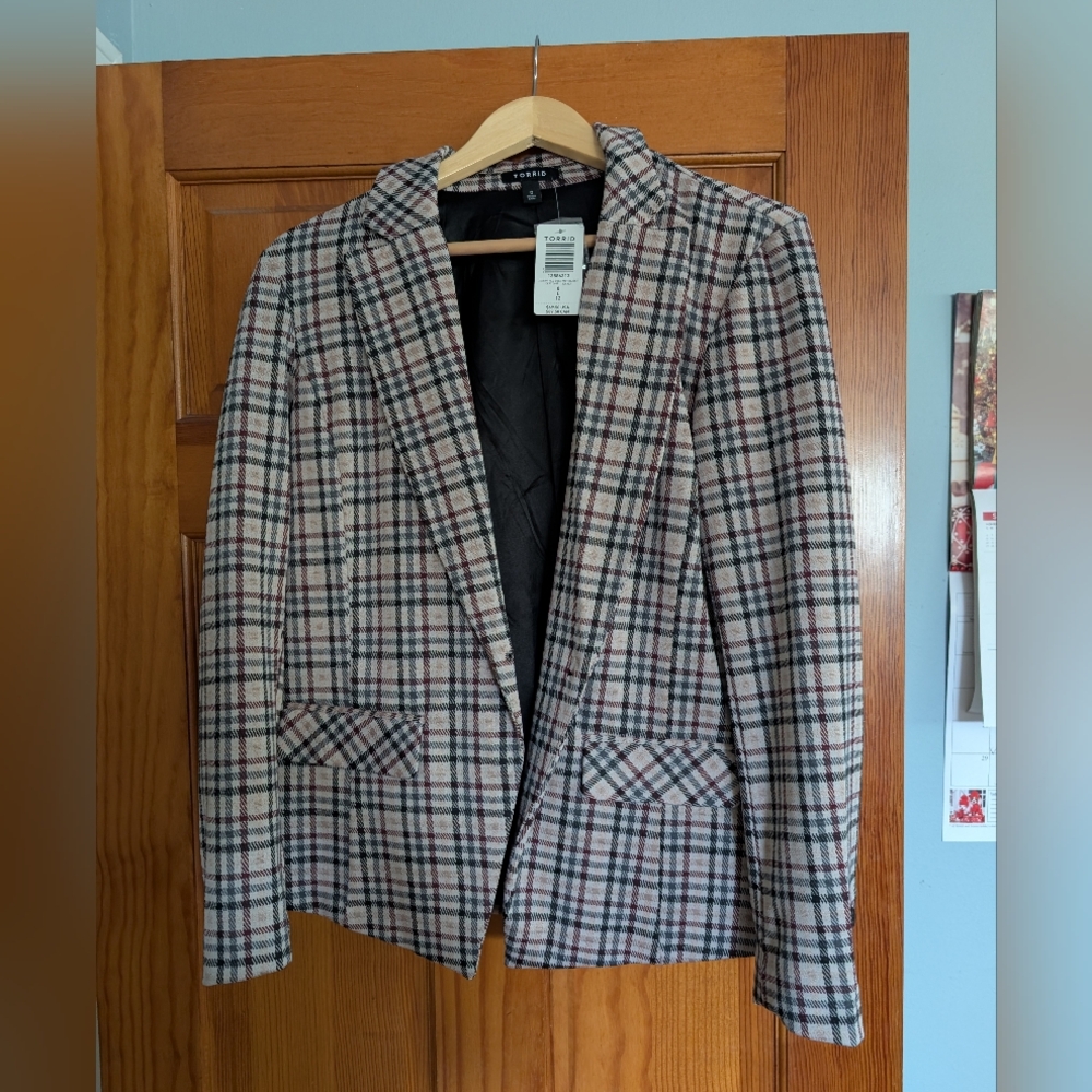 Torrid Checkered Blazer in Black, White, and Red